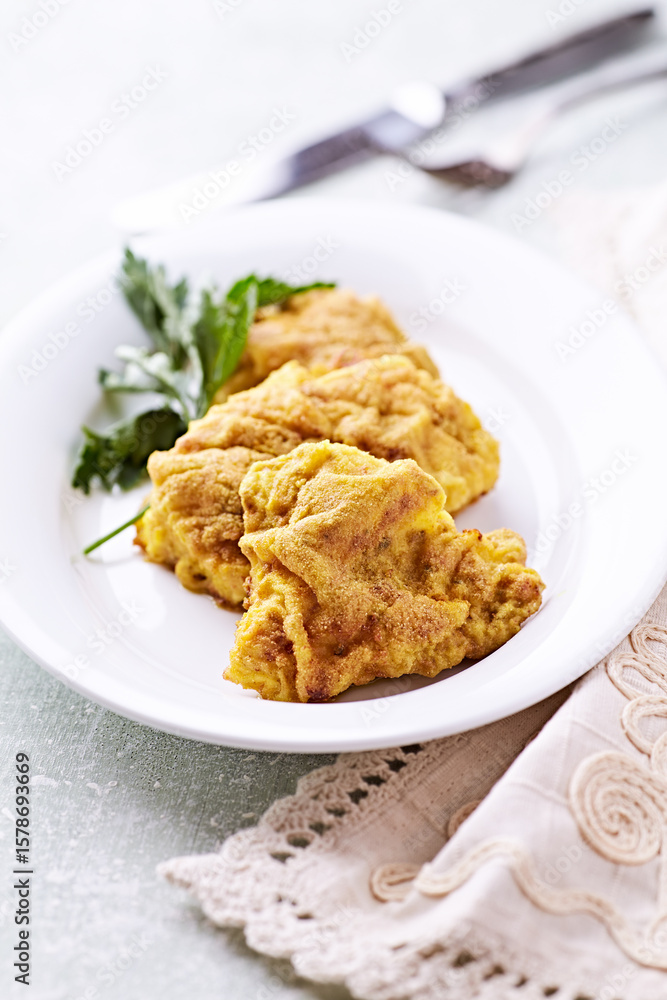 Pork Schnitzel on wooden background. Close up. Pork Schnitzel on wooden background. Close up.