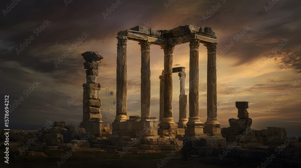 Fototapeta premium Ancient Temple Ruins in Golden Hour Light