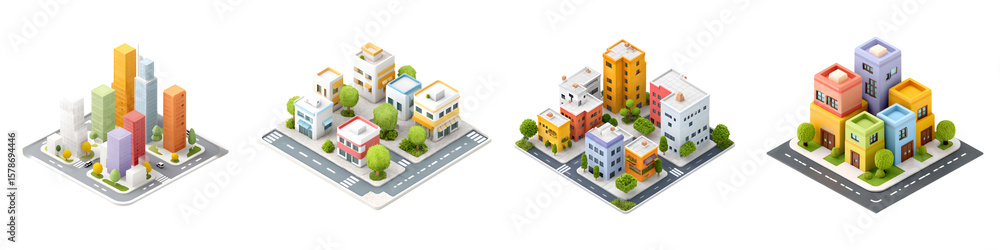 Obraz premium Isometric City Blocks Collection - Colorful Urban Planning Concept