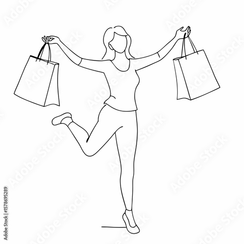 Happy Woman Shopping with Bags Illustration