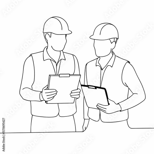 Construction Workers Discussing Project Plans Illustration