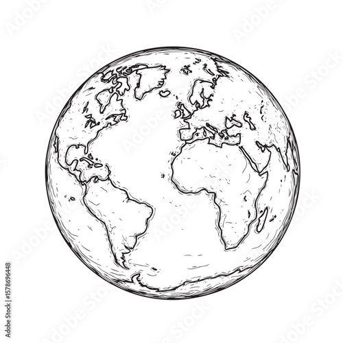 Continuous Earth line drawing symbol. World map one line art. Earth globe hand drawn insignia. Stock vector illustration isolated on white background , vector style simple color