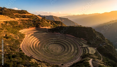 Moray Archaeological Site in Peru at Sunset.