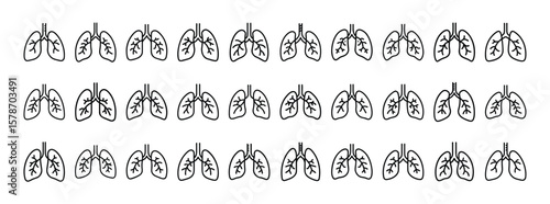 Lung line icon set. Vector pictograms of human lungs, respiratory system, lung anatomy, healthcare symbols in thin linear illustration.