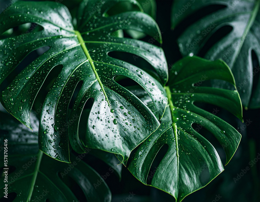 Fototapeta premium The surface of the leaves is wet and dewy