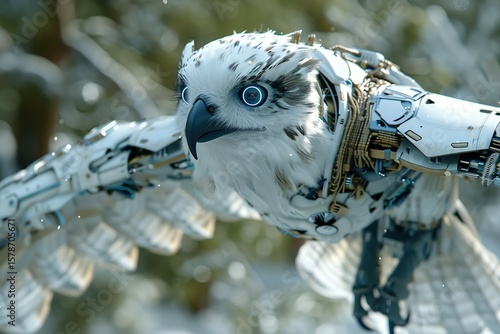 A mettalic feathers owl flying