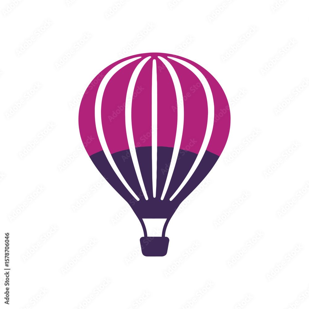 Naklejka premium Hot air balloon purple vector icon. Simple flat design graphic of an airship for travel and adventure concepts. Isolated on a white background