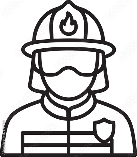 Line Art Firefighter Emergency Services Hero Illustration, Vector Design, Protective Gear, Bold Outline