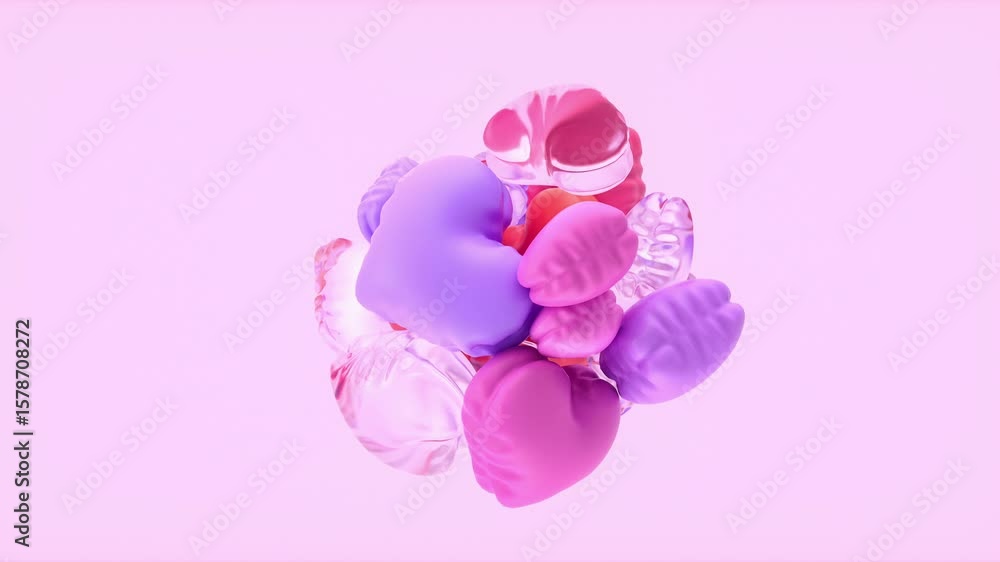 Inflatable 3d Heart Shapes Floating on Pink Background — Cute Abstract Valentine Design Inflatable 3d Heart Shapes Floating on Pink Background — Cute Abstract Valentine Design