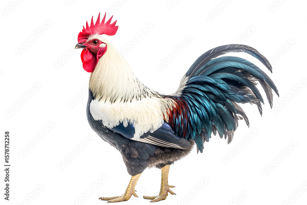 Fototapeta premium A proud rooster with colorful plumage isolated isolated on transparent background
