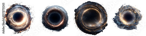 Abstract Black Hole Collection on White Background. Cosmic, Galactic Visuals.