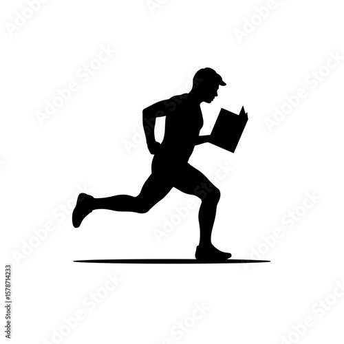 Silhouette of person running with book, dynamic learning and fitness balance