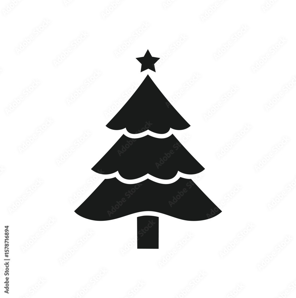 Fototapeta premium Stylized black evergreen tree with star topping christmas tree pine