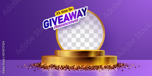 Giveaway winner announcement social media post template with golden podium. Giveaway winner announcement. Vector illustration
