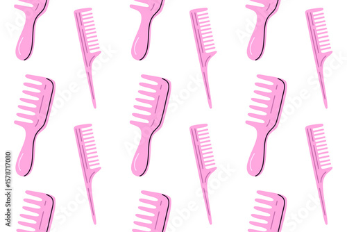 Repeating pattern of narrow pink combs for hair detangling and grooming themes