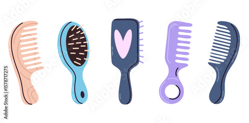 Assorted collection of bright plastic combs and hairbrushes for haircare and styling