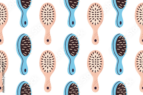 Seamless pattern with beige wooden and light blue brushes for beauty and wellness themes