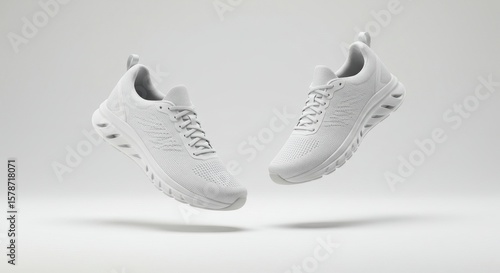 Minimalist White Sneakers in Levitation, Studio Shot