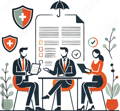 Insurance team discussing policies and planning for customer protection in a meeting