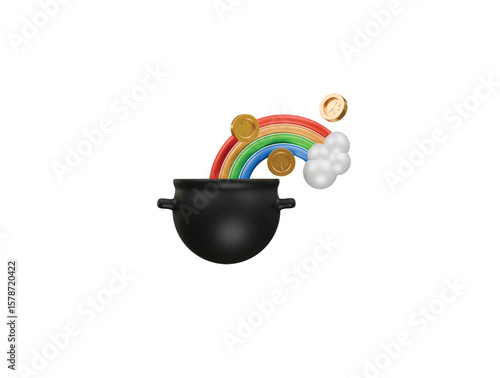 rainbow cauldron icon 3d illustration render
