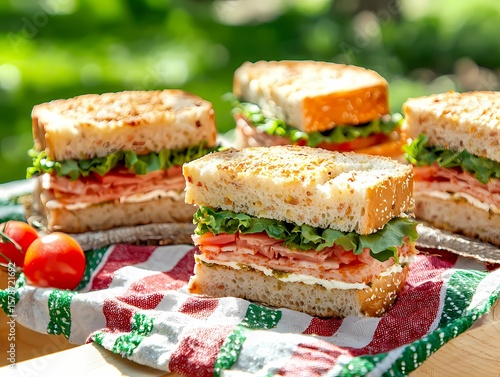 Wallpaper Mural Freshly Made Sandwiches with Lettuce and Tomato on Wooden Table Torontodigital.ca