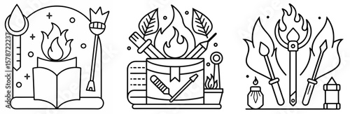Old Fireside Tools Coloring Book Page - Outline Design