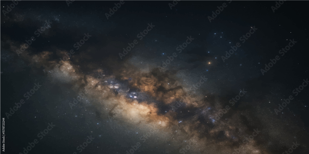 Fototapeta premium Celestial Canvas: A breathtaking panorama of the Milky Way galaxy, an awe-inspiring spectacle. This image encapsulates the profound beauty and mystery of the cosmos.
