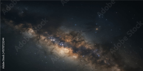 Celestial Canvas: A breathtaking panorama of the Milky Way galaxy, an awe-inspiring spectacle. This image encapsulates the profound beauty and mystery of the cosmos.