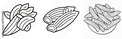 Penne Pasta Coloring Book Page - Outline Line Art Design