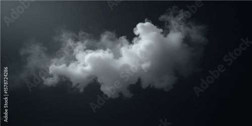 Ethereal Cloud in the Darkness: A wispy, photorealistic cloud drifts through a dark, mysterious expanse, evoking a sense of wonder, contemplation, and the ephemeral nature of existence.