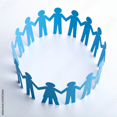 Circle of paper cutout people holding hands symbolizes unity and community, promoting mental health and emotional well being supportive