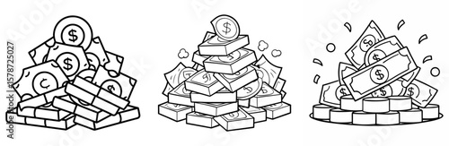 Pile of Money Coloring Book Page - Outline Design