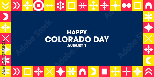 Happy Colorado Day image celebrating August 1st holiday. Vibrant and colorful, suitable for posters, social media, and editorial content.