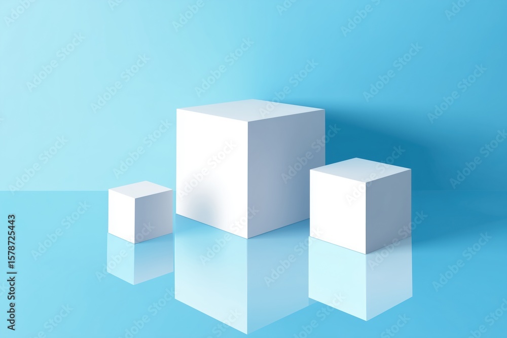 Fototapeta premium A visual representation of three-dimensional geometric white cubes against a blue backdrop.