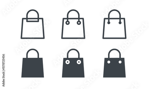 Modern Shopping Bag Icon Set. Outline and Solid Vector Illustrations for E-commerce, Retail, Online Shopping