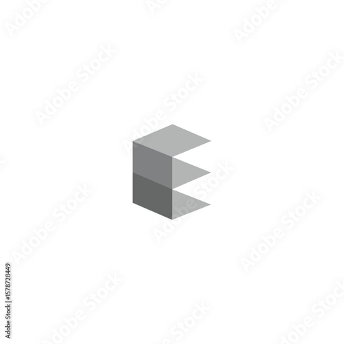 Hexagonal Letter E Cubic monogram with white background. 