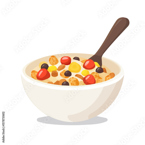 Minimalistic 2D flat icon featuring a breakfast cereal mix, clean vector design, simple illustration style, isolated on a white background, modern element in vector and EPS format.