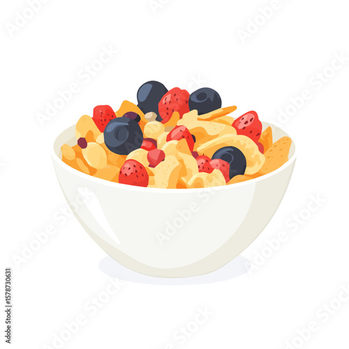 Minimalistic 2D flat icon featuring a breakfast cereal mix, clean vector design, simple illustration style, isolated on a white background, modern element in vector and EPS format.