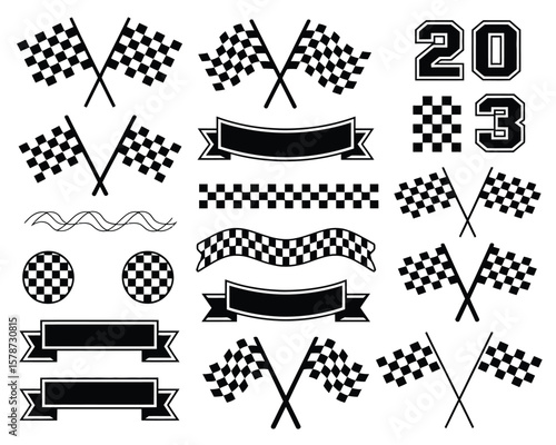 Motorsport racing stripe designs with checkered flags, finish lines, and dynamic speed lines for car decals, wrap graphics, and automotive competition visuals