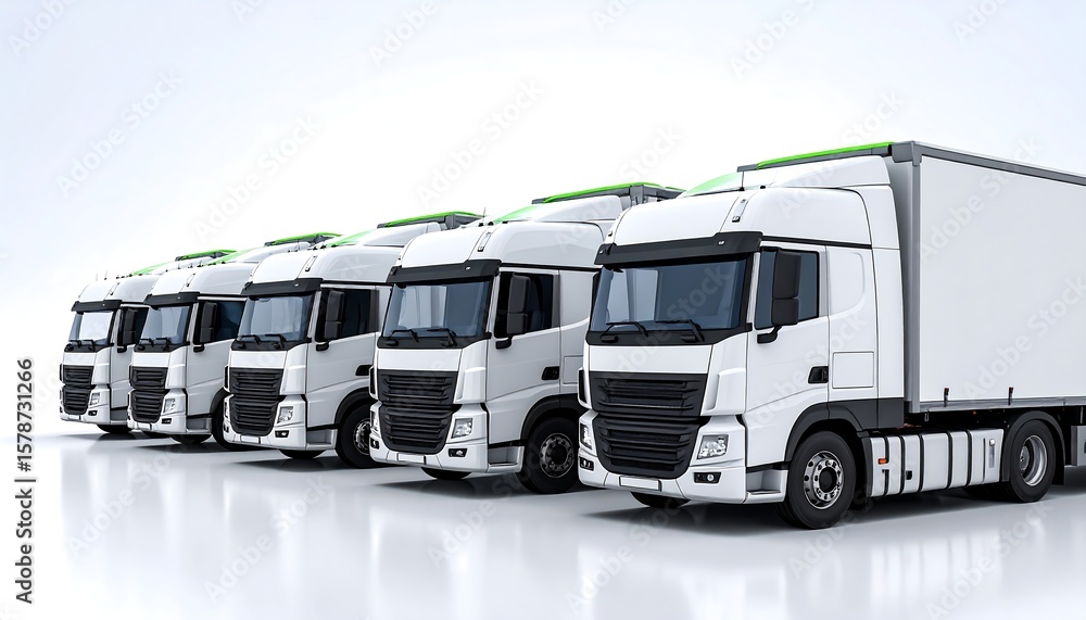 Naklejka premium Several white trucks lined up