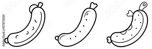 Sausage Clipart Coloring Book Page - Outline Vector Line Art