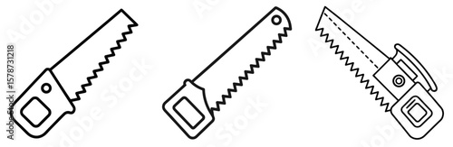 Saw Tool Coloring Book Page - Outline Vector Line Art