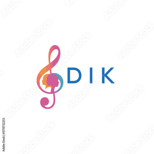 DIK “Creative music logo with human silhouettes and treble clef in gradient colors, DIK Later Logo, modern artistic design isolated on white background”
