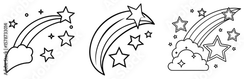 Shooting Stars Coloring Book Page - Outline Vector Line Art Design
