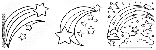 Shooting Stars Coloring Book Page - Outline Vector Line Art Design