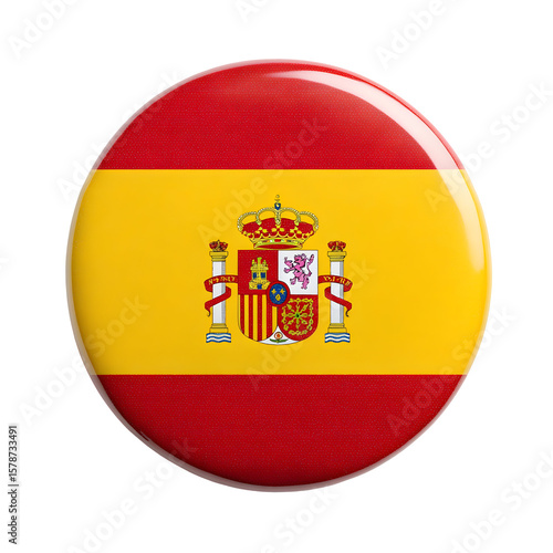 Circular Spanish Flag Button with Glitter Texture