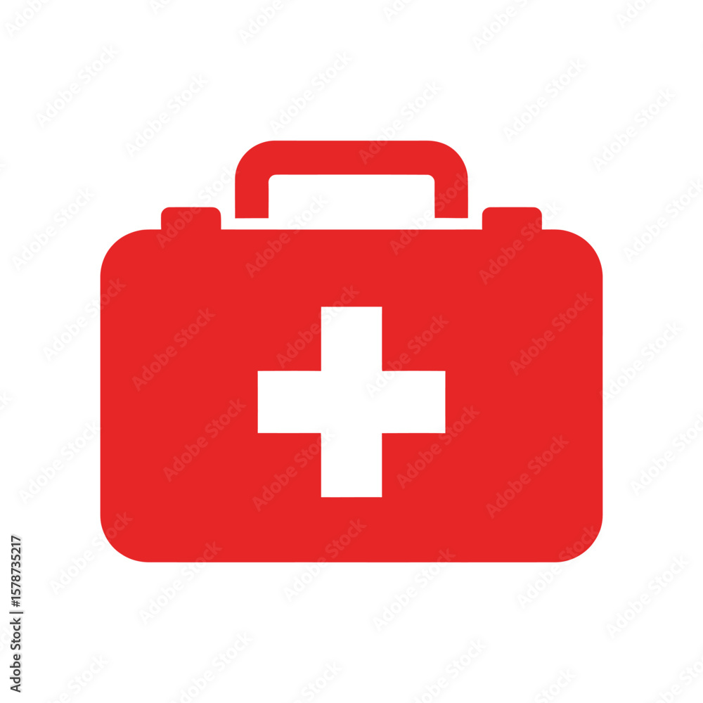 Bright red first aid box with white cross, representing healthcare, emergency kits, and medical aid Bright red first aid box with white cross, representing healthcare, emergency kits, and medical aid