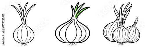 Spring Onions Coloring Book Page - Outline Vector Line Art Design