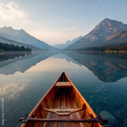 Serene Canoe Views on Tranquil Lake with Mountain Reflections