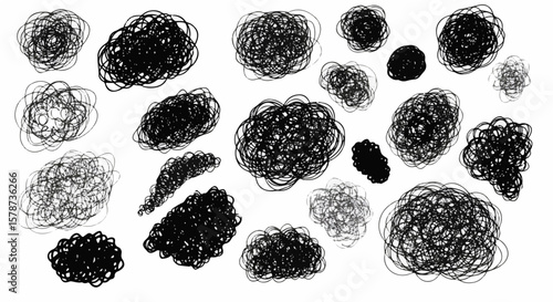 Tangled Scribbles: A Black and White Illustration of Chaotic and Messy Lines